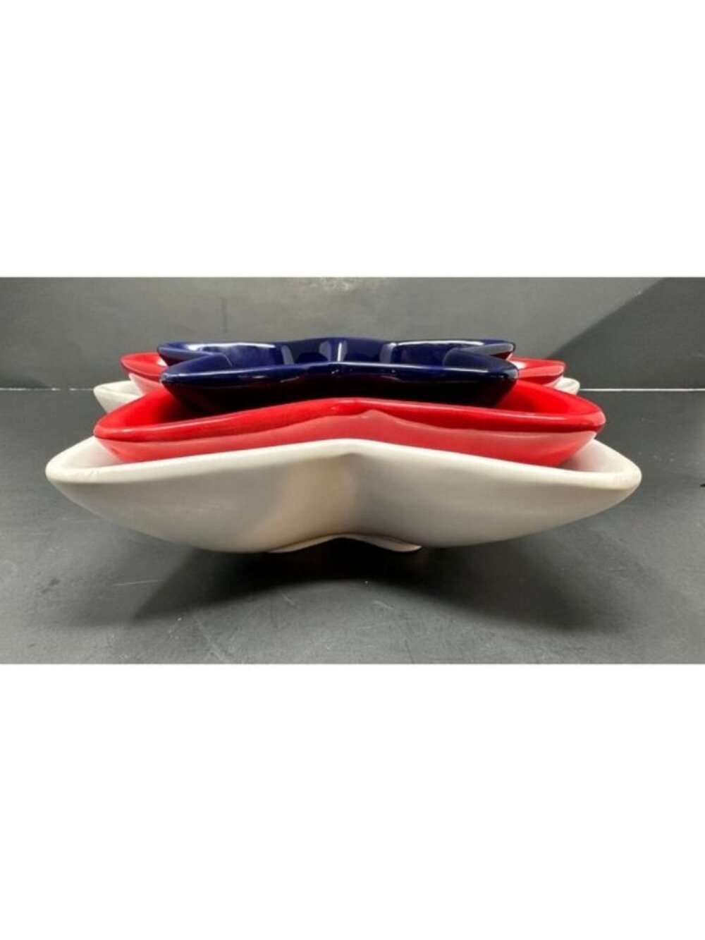 3 PIER 1 STAR SHAPED NESTING SERVING BOWLS Red White Blue Patriotic July 4th HTF - Picture 12 of 15